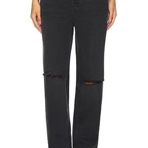 GRLFRND Black Straight Leg Jeans with Distressed Details